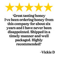 Five-star review for The Honey Jar with text and yellow stars on a white background.