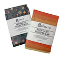 Two beeswax food wraps with colorful patterns from The Honey Jar on a white background