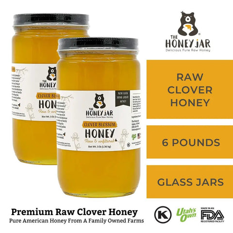 Two jars of honey with 'The Honey Jar' branding on a white background.
