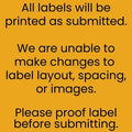 Yellow background with black text warning about label layout and spacing limitations.