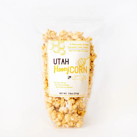 Bag of Utah Honey Corn popcorn on a white background
