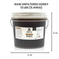 Honey jar with label and dimensions on a white background