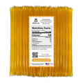 Honey sticks with a nutrition facts label on a white background