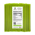 Pack of green honey sticks with a nutrition facts label on a white background