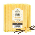 Pack of honey sticks with vanilla flavor packaging on a white background