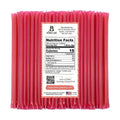 Pack of dark pink honey sticks with a nutrition facts label on a white background