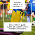 Yellow honey sticks on a sports field with text about a healthy snack for athletes.