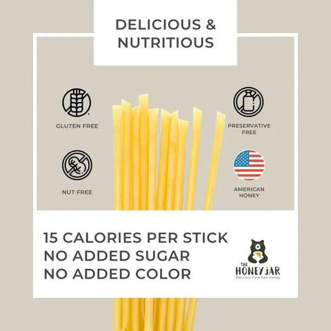 Packaging of yellow sticks with health benefits and branding information on a beige background