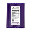Purple honey stick packaging with nutrition facts label on a white background