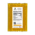 Honey sticks with a label displaying nutrition facts and product details on a white background.