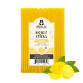 Pack of Honey Sticks with lemon graphics on a white background