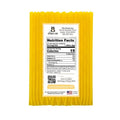 Yellow honey stick packaging with nutrition facts label on a white background