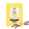 Pack of honey sticks with vanilla flavor on a white background