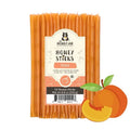 Pack of Honey Sticks with peach flavor packaging on a white background