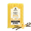Pack of honey sticks with vanilla flavor packaging on a white background