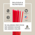 Red honey sticks with health benefits and branding on a beige background
