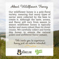 Text about wildflower honey with a scenic background