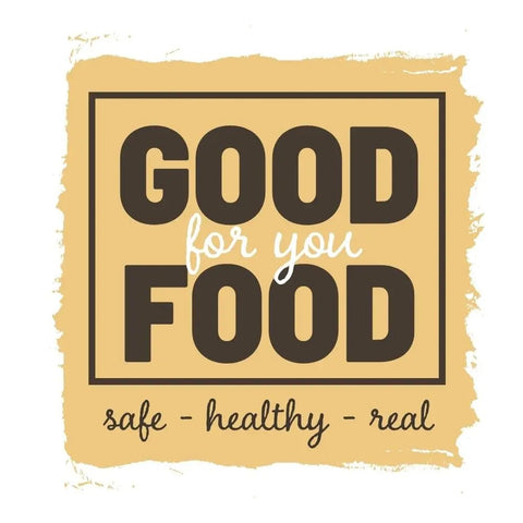 Logo with 'Good for you Food' text on a beige background